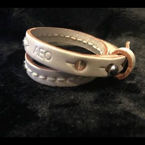 White and brown leather wrap AE bracelet